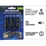 Baterías Recargables 4 Aa Tipo C Nuwaus Con Más Capacidad