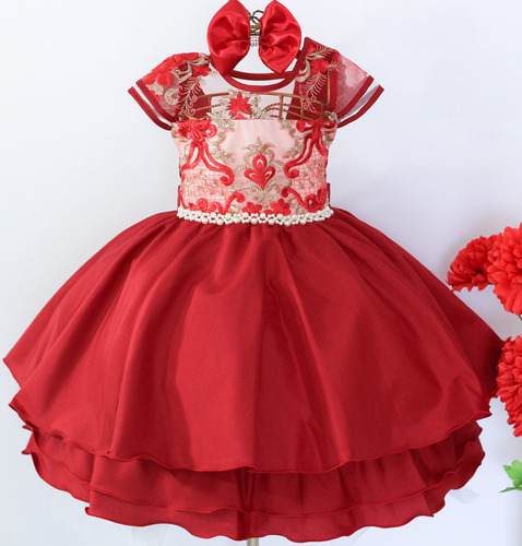 Vestido Infantil Super Luxo Formatura Igreja Vermelho 4 A 16