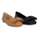 Zapato Mujer De Piso Color Camel Y Negro Duo Pack #074