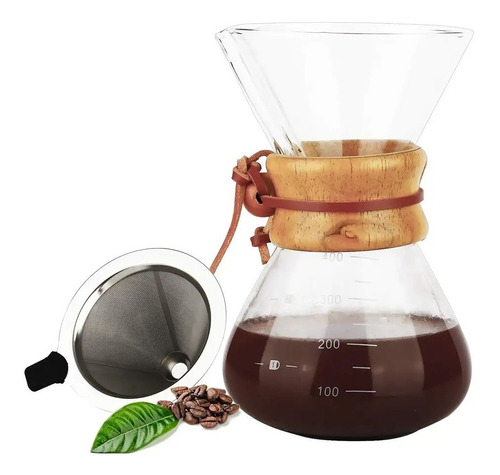 Cafetera Tipo Chemex De 800ml. Con Filtro Metálico