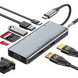 Hub Usb C 9 En 1 C/ 2 Hdmi, Lector Sd Vga Usb 3.0 Audio