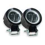 Par Faros 2 Led Redondo Lupa Funcion Fijo Y Estrobo Aro Cob