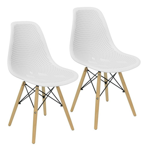 Kit 2 Cadeiras Charles Eames Colmeia Eiffel Base Madeira