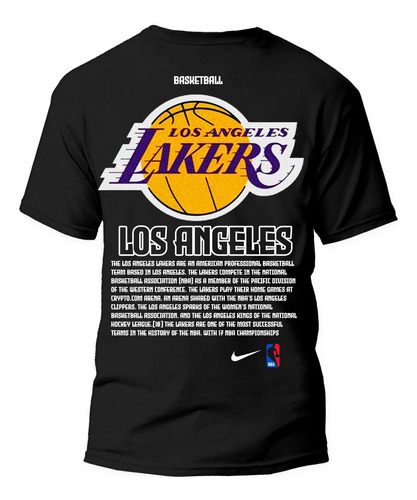Los Angeles Lakers Nba Playera Negra 100% Algodón 