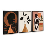 Kit 3 Quadros Decorativos Mulher Negra Planta Sala Quarto