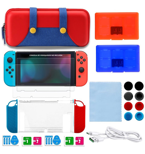 Funda Nintendo Switch Estuche Case Kit Accesorios + Cristal