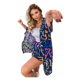 Roupa Feminina Conjunto Kimono Shorts Moda Verão Praia/mar