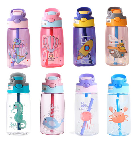 Taza Infantil Térmica Water Bottle Straw Cartoon