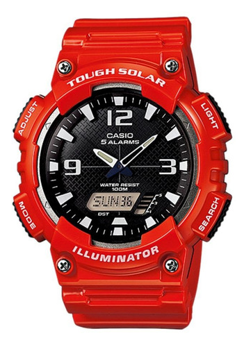 Reloj De Pulsera Casio Youth Aq-s810 De Cuerpo Color Rojo, Analógico-digital, Fondo Negro, Con Correa De Resina Color Rojo, Agujas Color Gris Y Azul, Dial Gris, Minutero/segundero Gris, Bisel Color Ro