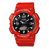 Reloj De Pulsera Casio Youth Aq-s810 De Cuerpo Color Rojo, Analógico-digital, Fondo Negro, Con Correa De Resina Color Rojo, Agujas Color Gris Y Azul, Dial Gris, Minutero/segundero Gris, Bisel Color Ro