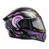 Casco Motociclista Kov Estelar Cyborg Morado Abatible Led