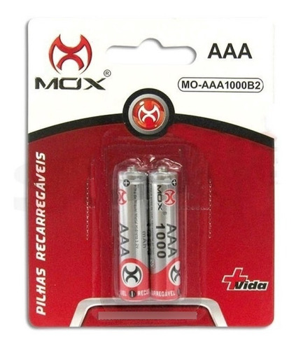 Kit 2 Unid Pilha Recarregável Mox Aaa Palito 1000mah Ni-mh