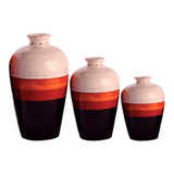 Trio Vasos Boreal De Plantas Secas Em Cerâmica Decoração Red