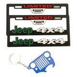 Par De Porta Placas Premium Jeep 4x4 Y Llavero Metalico 