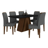 Mesa De Jantar 6 Cadeiras 1,60 Ravena Imbu/pret/cinza - M A Cor Imbuia/preto/suede Cinza