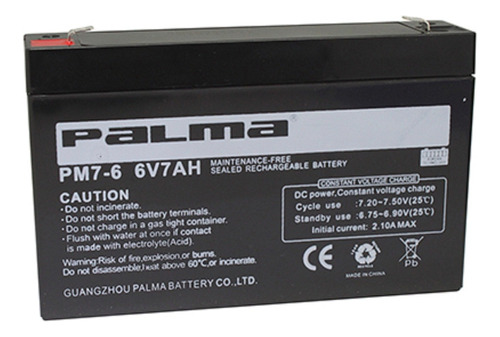 Pm7-6 Bateria Recargable 6v/7ah Palma Terminal F1