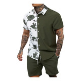 Conjunto De Camisa De Manga Corta Estampada Para Hombre