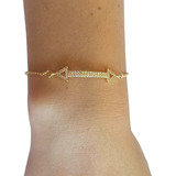 Pulsera Flecha Doble En Baño De Oro 18k Con Cordón Ajustable