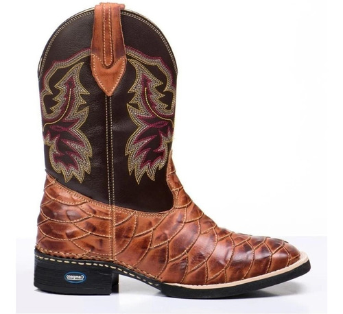 Bota Texana Country Masculina Escamada Bico Quadrado Couro