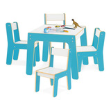 Mesa Mesinha Infantil C/ 4 Cadeiras Em Madeira Azul Junges