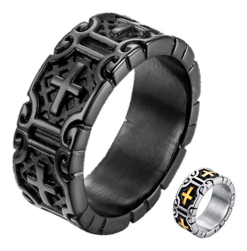 Anel Masculino Cruz 10mm Tungstênio Mc Prata Preto Garantia