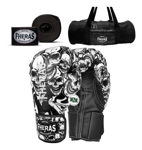 Kit Muay Thai Luva Estampa De Boxe Kickboxing Bandagem Bolsa