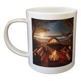 Taza Plastico Camping Lago Atardecer Fuego Paraguaya