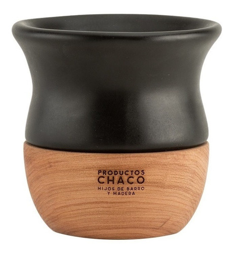 Mate Chaco De Cerámica Esmaltada Y Madera De Lenga Torneada