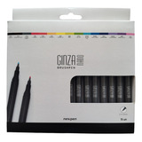 Kit 15 Canetas Brush Ginza Nano Newpen Ponta Fina 0.4mm-2mm