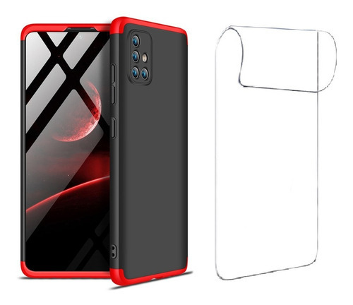 Carcasa Para Samsung A71 Antigolpe Gkk + Lamina De Hidrogel Color Rojo/negro