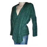 Saco Capa Cardigan Abrigo Tejido Verde Jaspeado Irregular Muy Abrigada