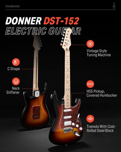 Full Pack Guitarra Donner Dst-152s Sunburst Stratocaster