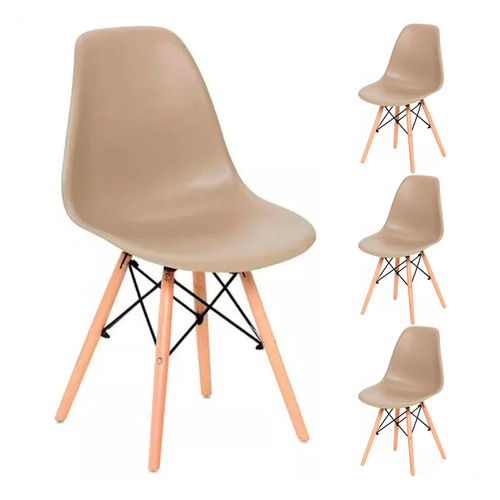 Kit 4 Cadeiras De Jantar Charles Eames Eiffel Pé Madeira Top