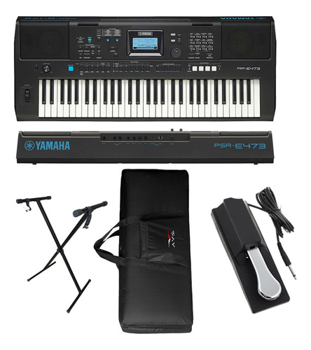 Teclado Yamaha Psr E473 5/8 + Suporte X + Capa+ Pedal Cherub