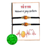 Dúo Pulseras Balón Basket Corazón Luminicente Pareja Amigos