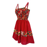 Solero Vestido Multitalle De Seda Roja Y Algodón Floreado