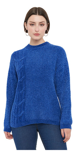 Sweater Mujer Chenille Cuello Mock Azul Corona