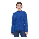 Sweater Mujer Chenille Cuello Mock Azul Corona