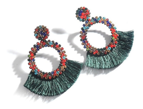 Aretes Mujer Grandes Borlas Diamantes De Lujo Colores 8cm