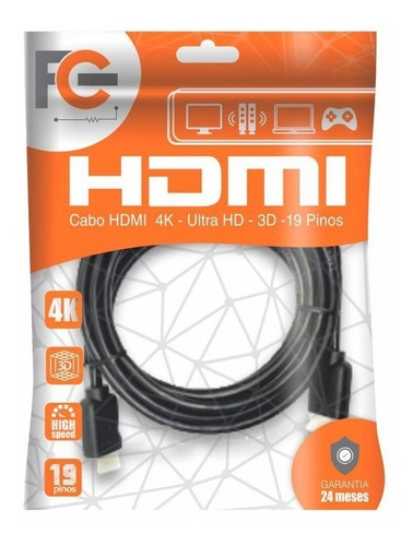 Cabo Hdmi 4k 3d Premium 2 Metros 19 Pinos 2 Anos Garantia