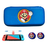 Estuche De Diseño Mario A + 2 Grips + Vidrio Nintendo Switch