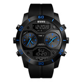 Reloj Deportivo Burk 1355 Cronometro Alarma Led Digital ! Color De La Malla Negro Color Del Bisel Azul