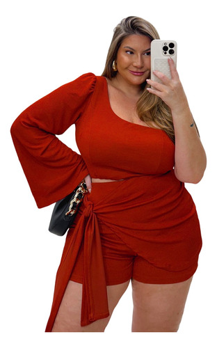 Macaquinho Feminino Vestido Shorts Saia Amarração Plus Size