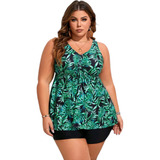 Traje De Baño Gordita Entero Talla Extra Short Blusa Playa