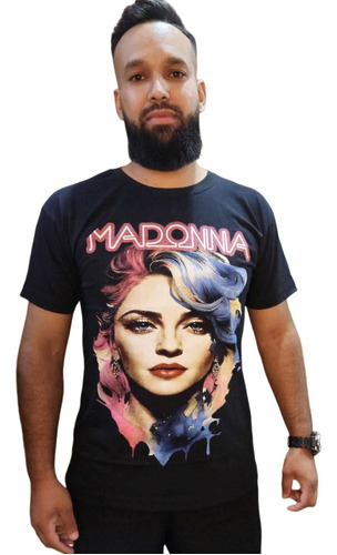 Camiseta Masculina Lisa Algodão Manga Curta Show Madonna Rio