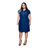 Vestido Jeans Plus Size Feminino Sem Lycra Moda Evangélica