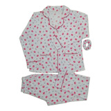 Pijama Camisa Blusa Botones Pantalón Moña Mujer Algodón 