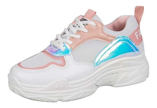 Zapatillas Chunky Detalles Rosa Y Celeste Holográfico Shein