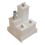 02 Kits Potes Em Acrilico Para Banheiro Lavabo Branco Top