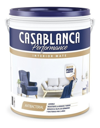 Performance Látex Interior Mate Antibacter 4 Lt Casablanca Color Blanco